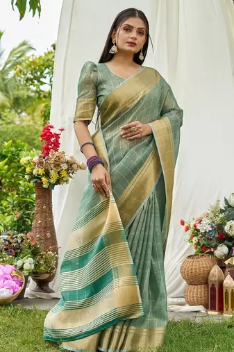 Blue plain tissue tissue-sarees saree with blouse