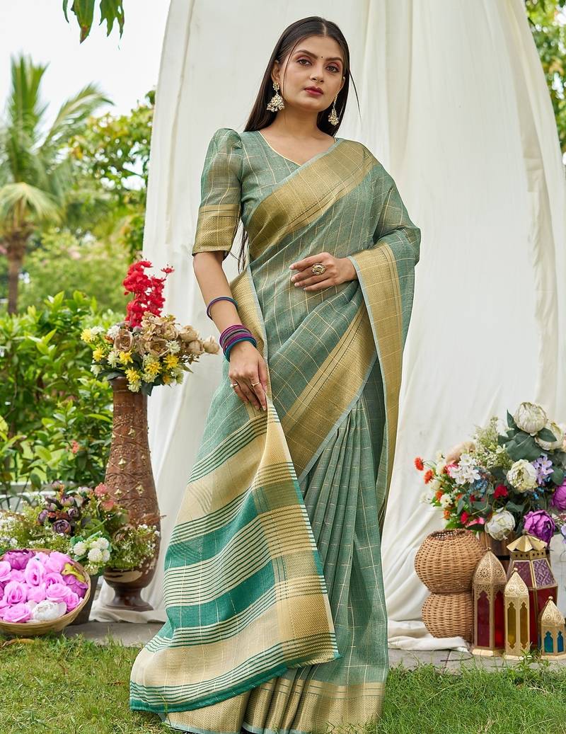 Blue plain tissue tissue-sarees saree with blouse