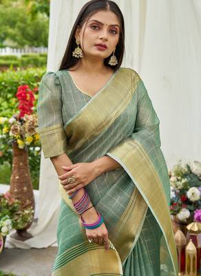 Blue plain tissue tissue-sarees saree with blouse 5