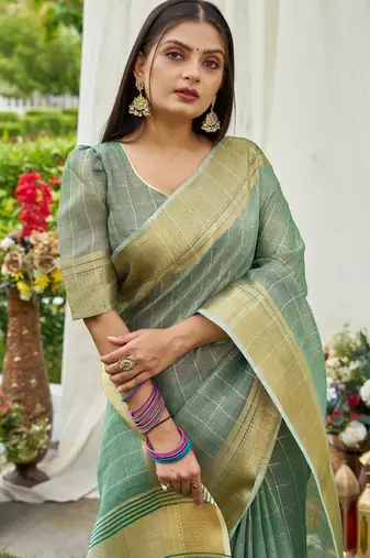 Blue plain tissue tissue-sarees saree with blouse