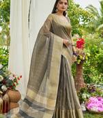 Grey plain tissue tissue-sarees saree with blouse