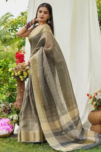 Grey plain tissue tissue-sarees saree with blouse