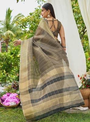 Grey plain tissue tissue-sarees saree with blouse 3