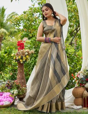 Grey plain tissue tissue-sarees saree with blouse 4