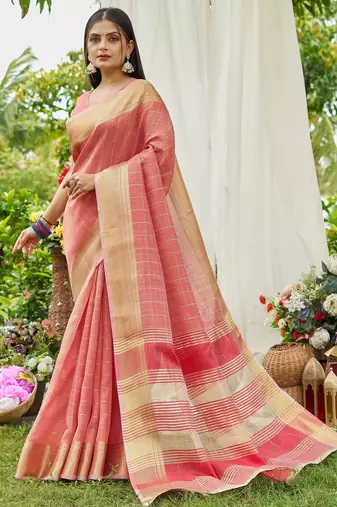 Peach plain tissue tissue-sarees saree with blouse