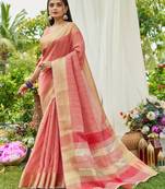 Peach plain tissue tissue-sarees saree with blouse