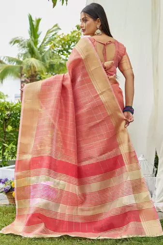 Peach plain tissue tissue-sarees saree with blouse