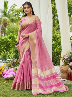 Pink plain tissue tissue-sarees saree with blouse 1