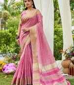 Pink plain tissue tissue-sarees saree with blouse