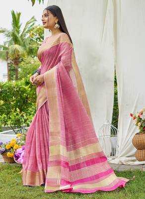 Pink plain tissue tissue-sarees saree with blouse 2