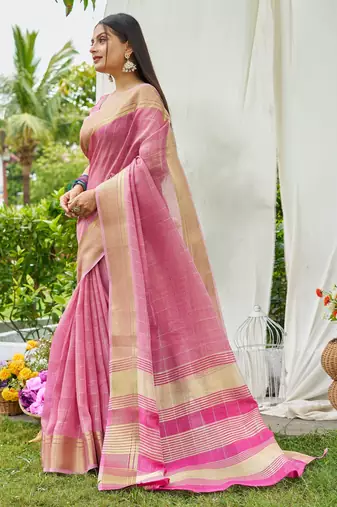 Pink plain tissue tissue-sarees saree with blouse