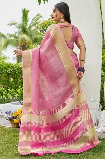 Pink plain tissue tissue-sarees saree with blouse