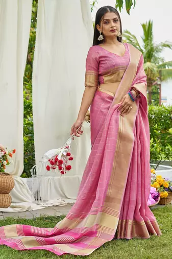 Pink plain tissue tissue-sarees saree with blouse