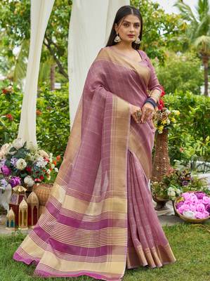 Purple plain tissue tissue-sarees saree with blouse 1