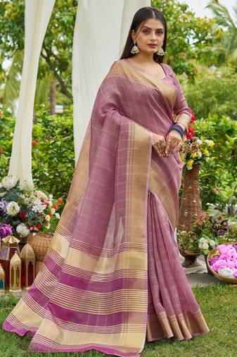 Purple plain tissue tissue-sarees saree with blouse