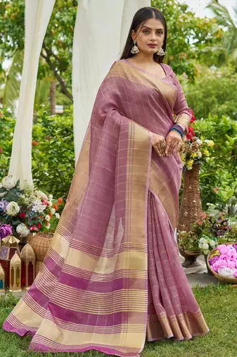 Purple plain tissue tissue-sarees saree with blouse