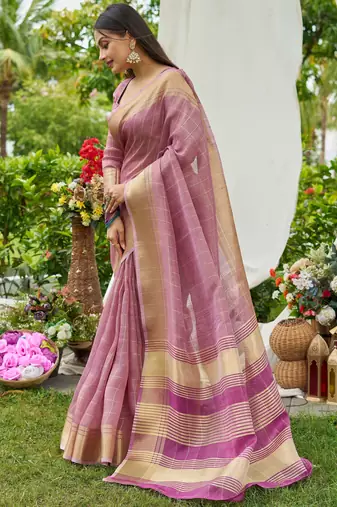 Purple plain tissue tissue-sarees saree with blouse