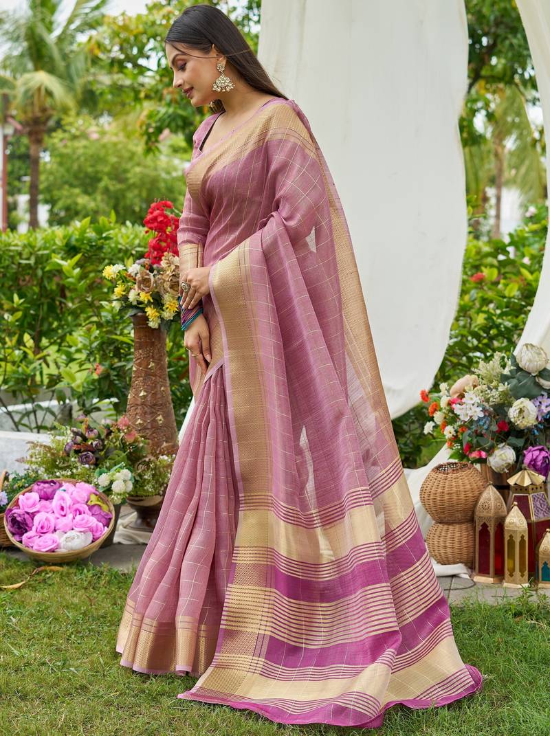 Purple plain tissue tissue-sarees saree with blouse