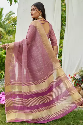 Purple plain tissue tissue-sarees saree with blouse