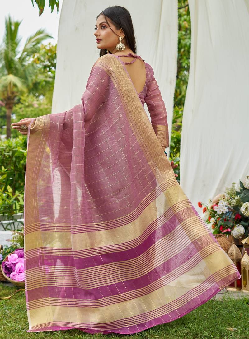 Purple plain tissue tissue-sarees saree with blouse