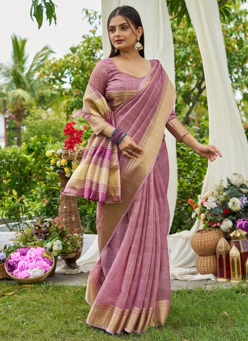 Purple plain tissue tissue-sarees saree with blouse