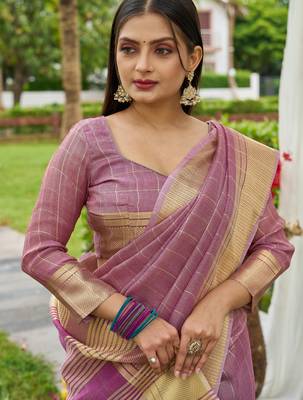 Purple plain tissue tissue-sarees saree with blouse 5