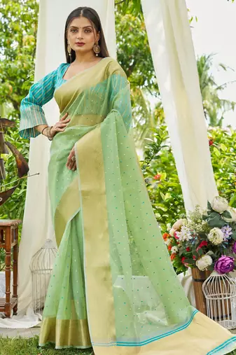 parrot_green plain silk silk-sarees saree with blouse