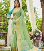 parrot_green plain silk silk-sarees saree with blouse