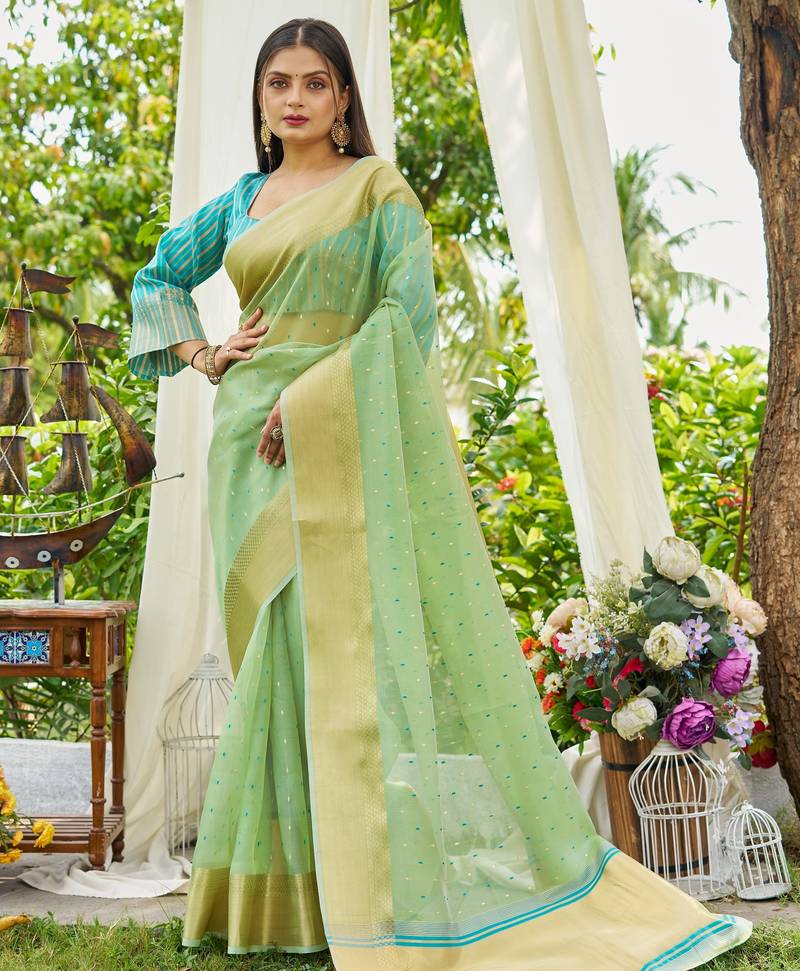 parrot_green plain silk silk-sarees saree with blouse
