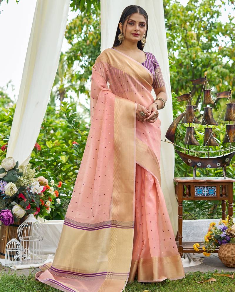 pink plain silk silk-sarees saree with blouse