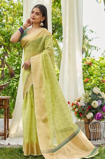 green plain silk silk-sarees saree with blouse