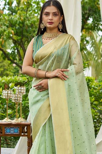 green plain silk silk-sarees saree with blouse