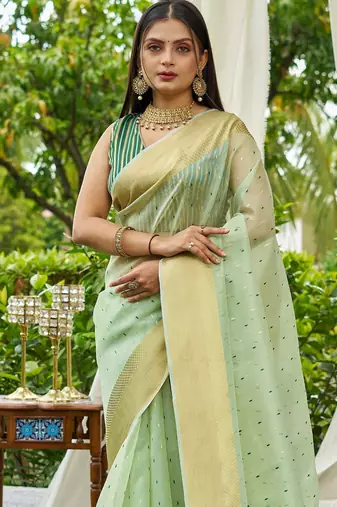 green plain silk silk-sarees saree with blouse