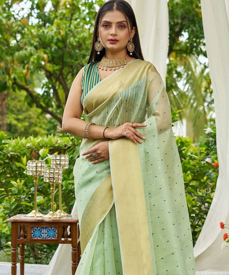 green plain silk silk-sarees saree with blouse
