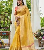 yellow plain silk silk-sarees saree with blouse