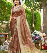 Brown plain tissue tissue-sarees saree with blouse
