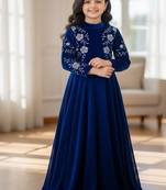 Viscos velvet embroidery work royal blue readymade gown