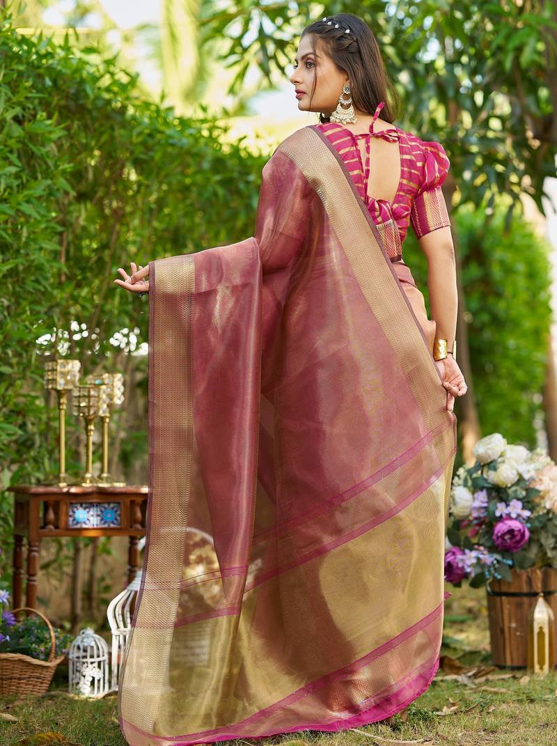 Maroon plain tissue tissue-sarees saree with blouse