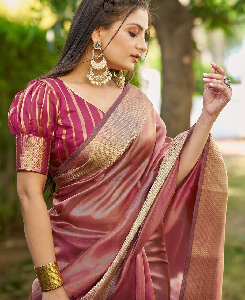Maroon plain tissue tissue-sarees saree with blouse