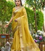 Yellow plain tissue tissue-sarees saree with blouse