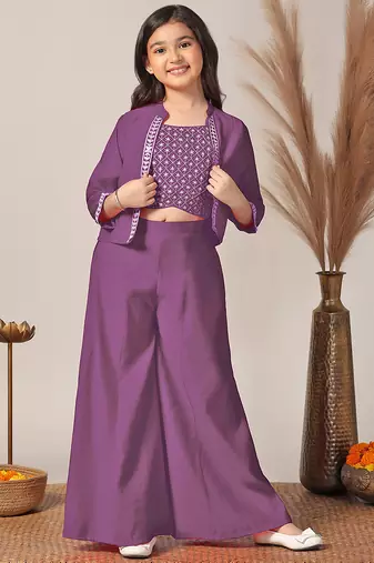 Lavender roman cottonembroidered designer plazzo with jacket