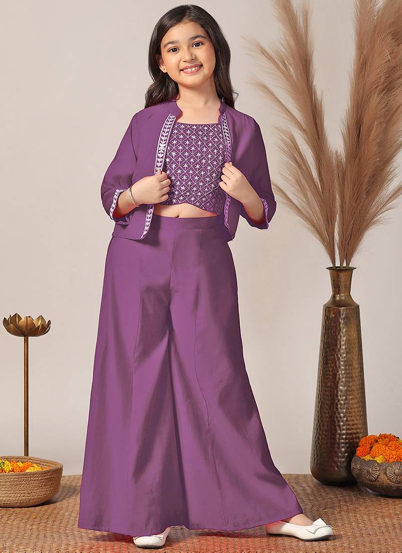 Lavender roman cottonembroidered designer plazzo with jacket