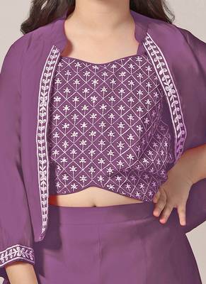 Lavender roman cottonembroidered designer plazzo with jacket 2