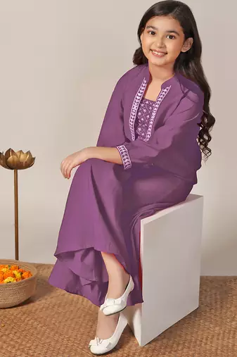 Lavender roman cottonembroidered designer plazzo with jacket