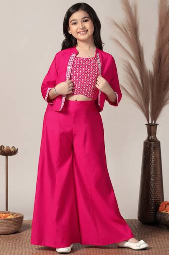 Pink roman cottonembroidered designer plazzo with jacket