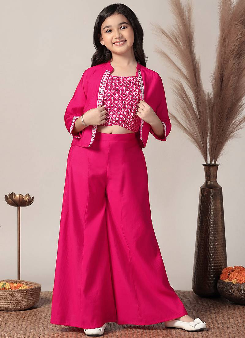 Pink roman cottonembroidered designer plazzo with jacket