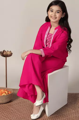 Pink roman cottonembroidered designer plazzo with jacket
