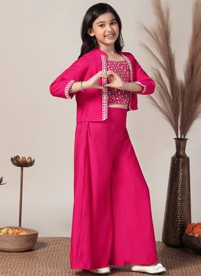Pink roman cottonembroidered designer plazzo with jacket 4