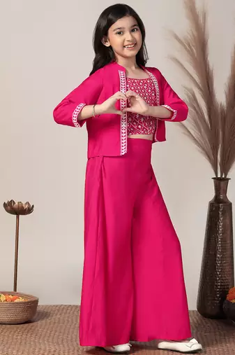 Pink roman cottonembroidered designer plazzo with jacket