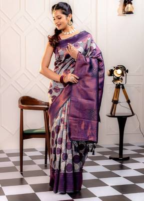 blue silk blend banarasi saree with unstitched blouse piece 1